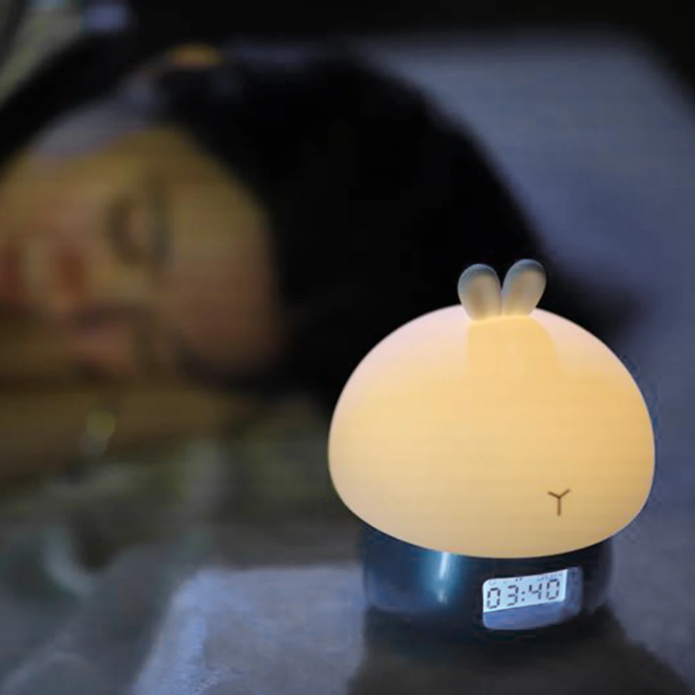 SuperNight 2 in 1 Rabbit LED Night Light with Alarm Clock Remote Touch Sensor Colorful USB Silicone Children Kids Bedside Lamp (6)