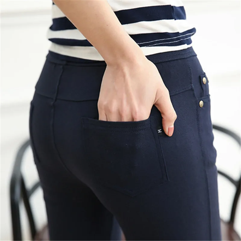 Размера плюс, женские брюки-карандаш, женские повседневные Капри, белые, черные, темно-синие цвета, женские облегающие брюки, брендовые облегающие брюки - Цвет: Navy