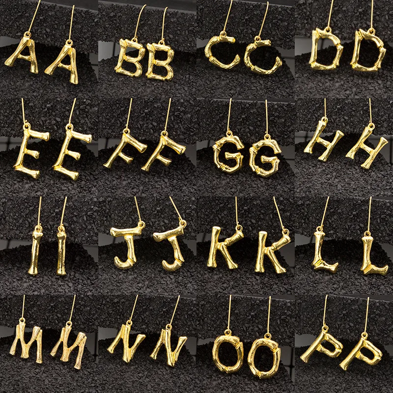 

2018 New Europe And The United States Gold Color 26 Letters Drop Earrings For Women Fashion Personality Vintage Dangle Earing