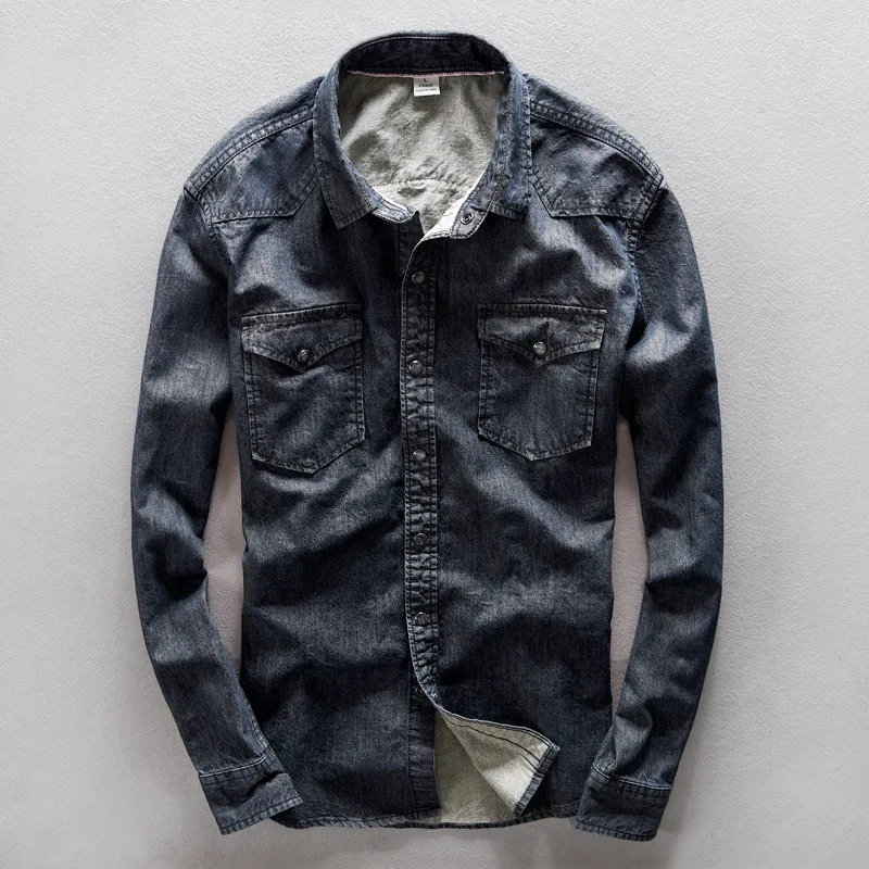 Buy Fashion denim Mens Dress Shirts Long Sleeve Shirt