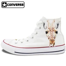 Men Women Converse All Star Hand Painted Shoes Custom Design Animal Giraffe Man Woman’s High Top White Canvas Sneakers