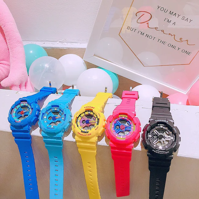 Женские спортивные часы, светодиодный, электронные, цифровые, цветные, конфетные, наручные часы для девочек, подарок, модные, корейские, стильные, спортивные наручные часы