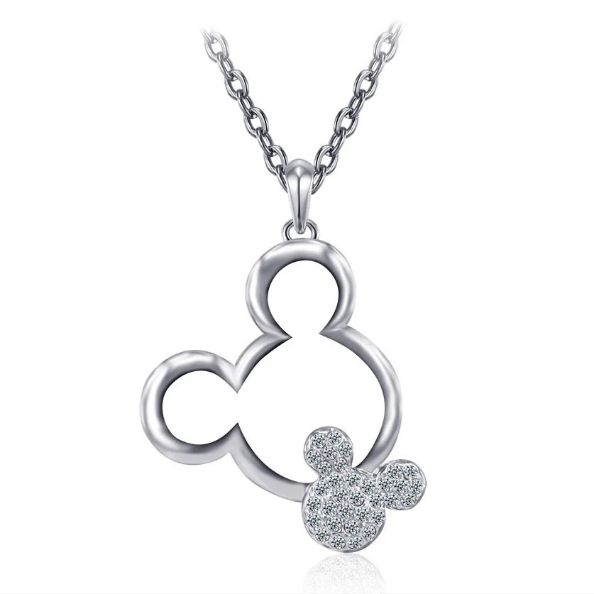 

Fashion Austrian Rhinestone Pendant Necklace For Girl Women Catoon Mickey Minnie Brand Necklace Wedding Crystal Fine Jewelry