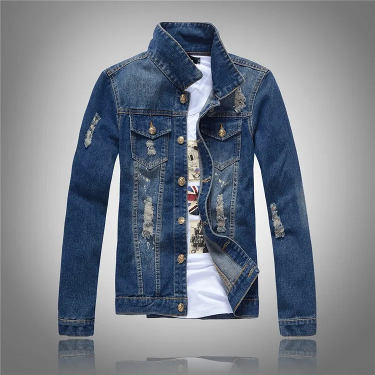 Spring Autumn Light Blue Ripped Denim Jacket Teenagers Stretch Slim Fit Jeans Jacket Men Single Breasted Cowboy Coat Cowboy Coat Fitted Jean Jacketjeans Jacket Men Aliexpress