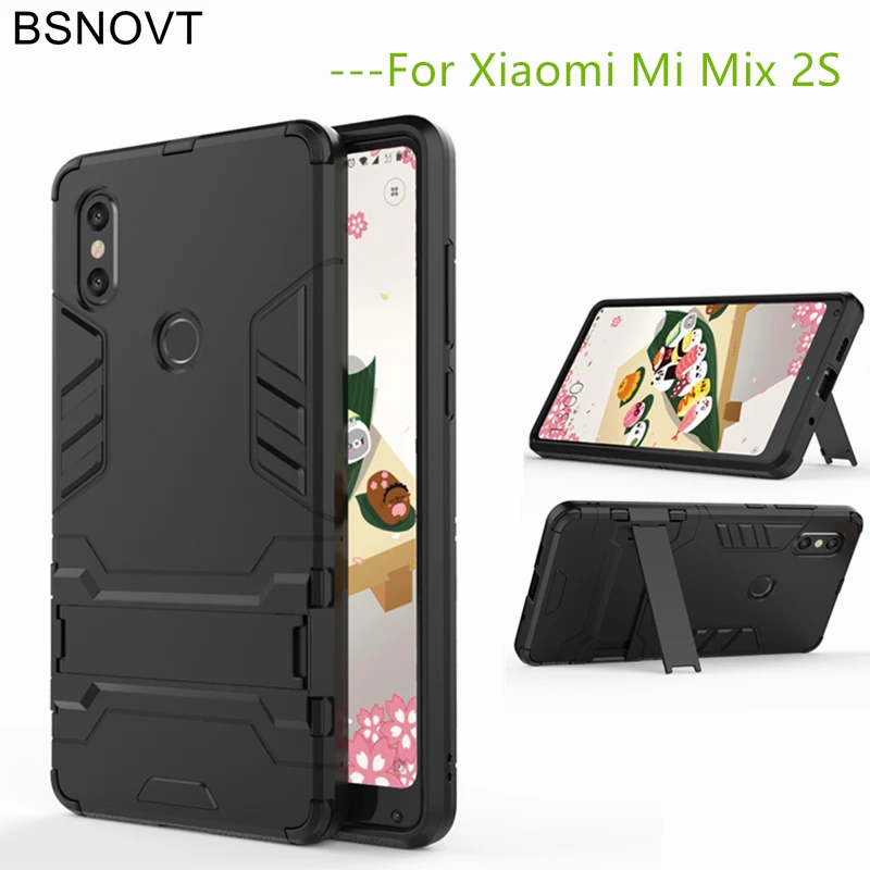 BSNOVT Xiaomi Mi Mix 2S Case Mi Mix 2S Cover Soft Silicone + Plastic Kickstand Case For Xiaomi Mi Mix 2S FundasShell 5.99