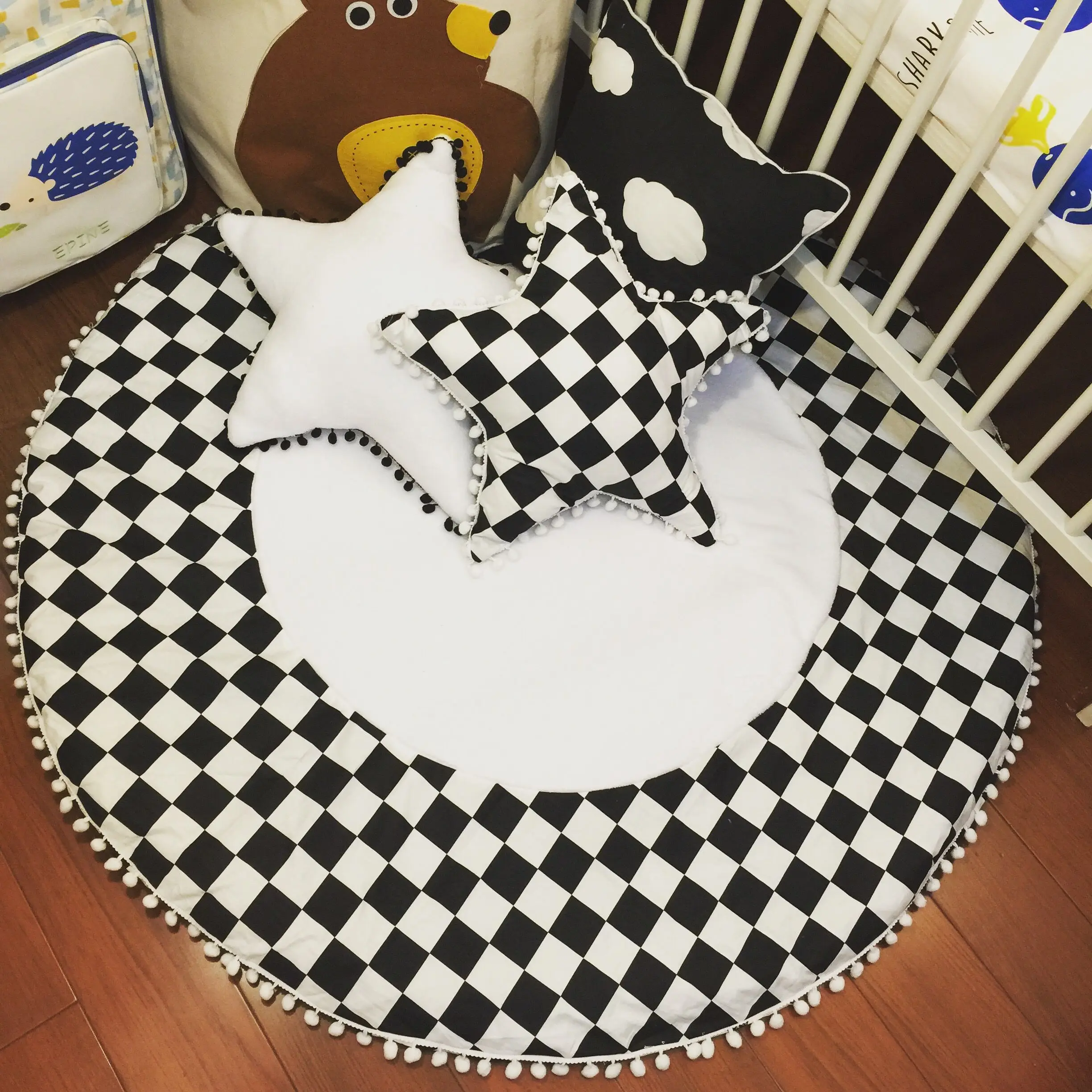 Moda preto e branco grade estrela forma
