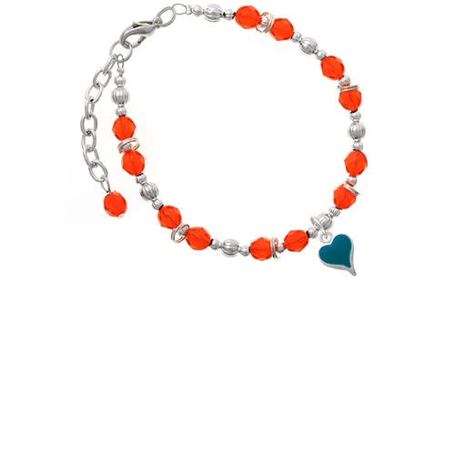 Silvertone Small Long Dark Teal Heart Orange Beaded Bracelet