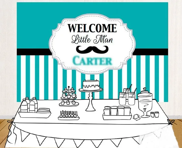 Custom Little Man Baby Shower Mustache Blue And White Striped