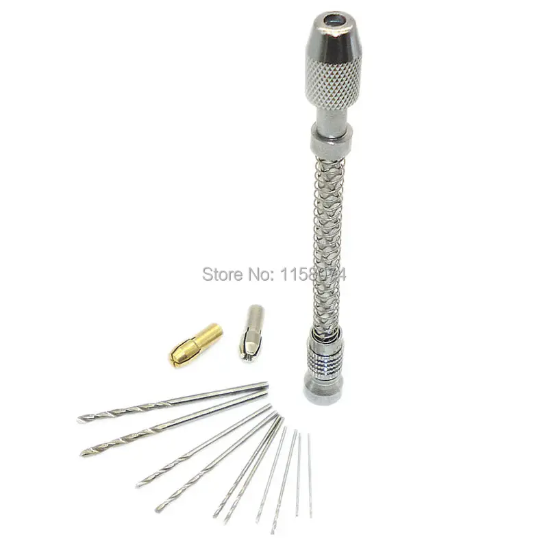 10pcs 0.6-2.0mm HSS Micro-Drill Bit Set + Stainless Steel Hand Drill Mini Pin Vis Chuck 0.1-2mm Manual Hand Twist Drill W/ Chuck