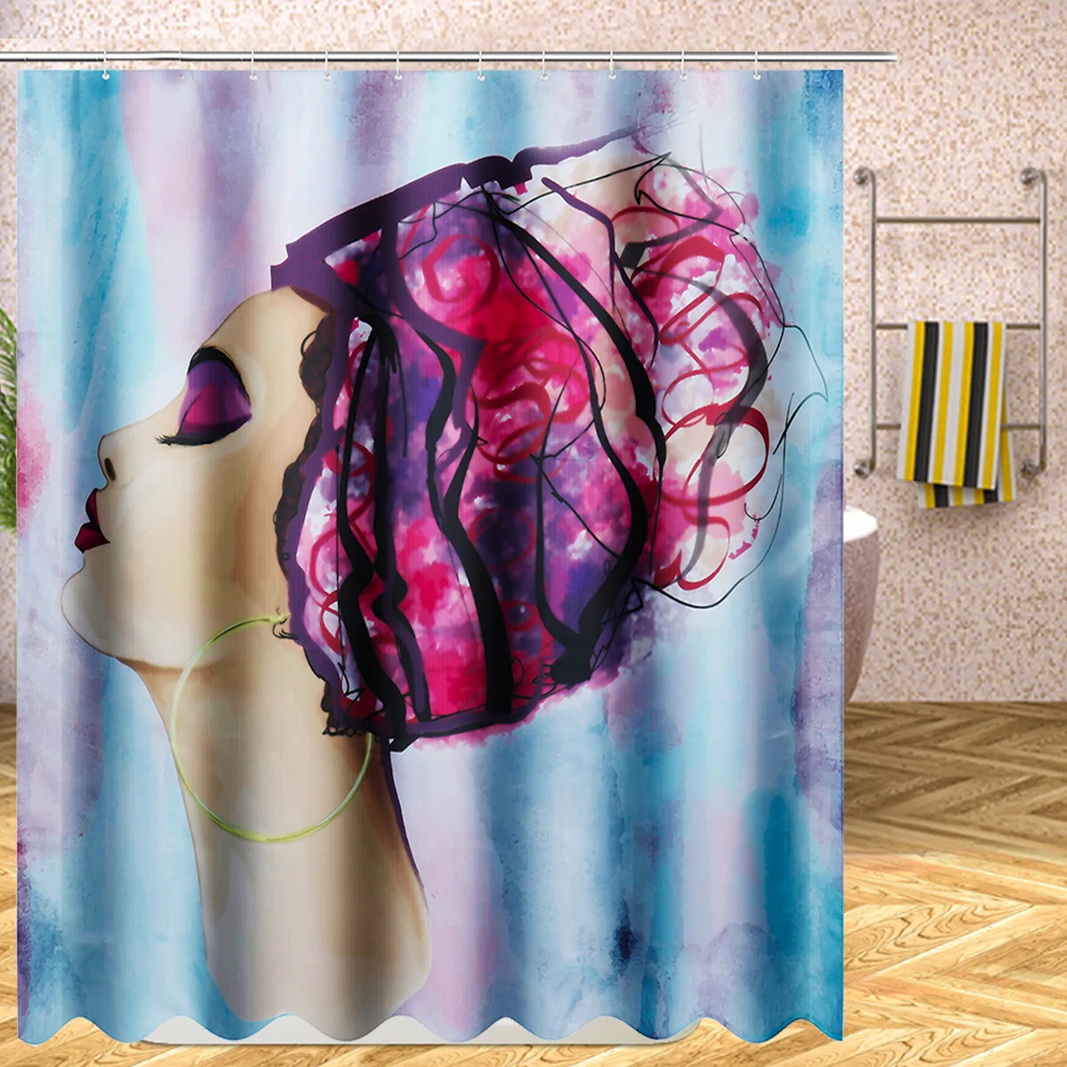 Waterproof African Woman Shower Curtain Polyester Fabric Home Bathroom