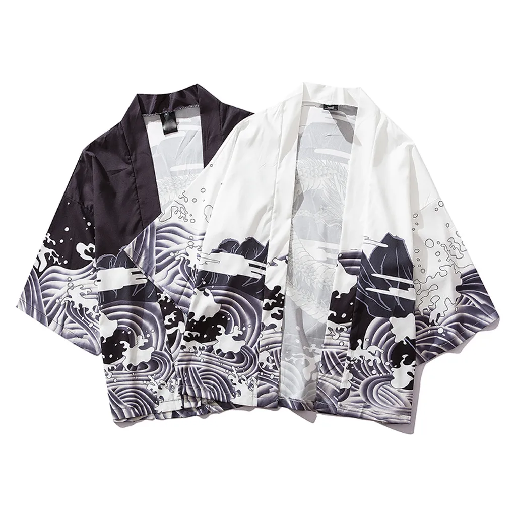 Самурайский кран японское кимоно Haori мужской женский кардиган китайский дракон