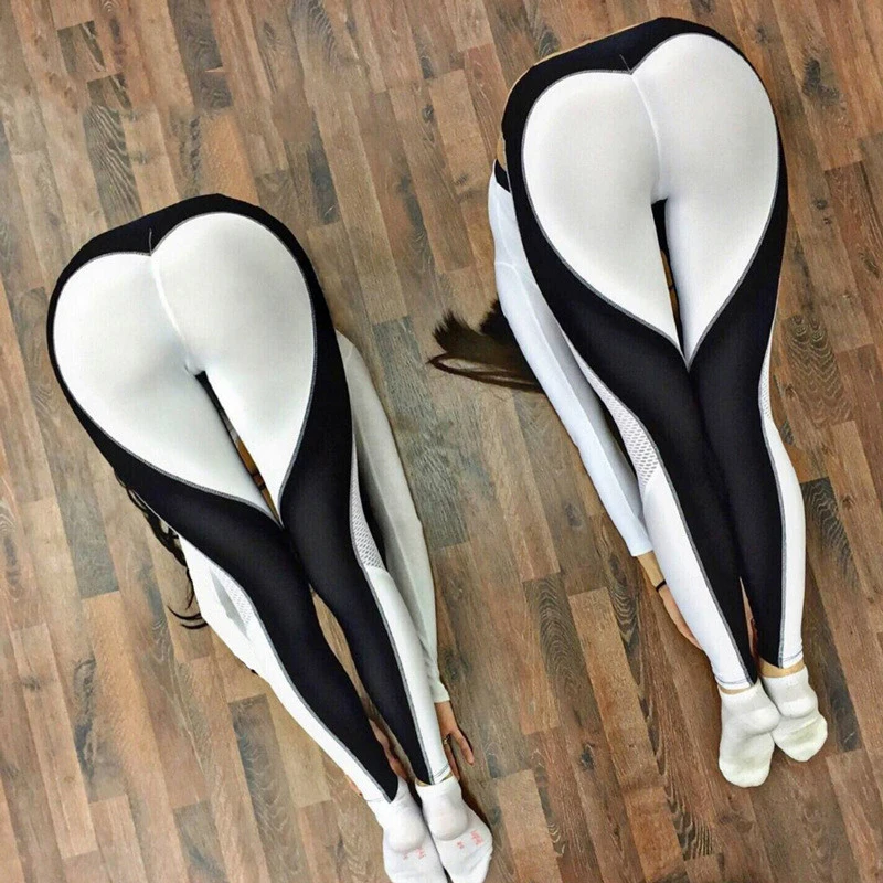 

NORMOV High Waist Womens Leggings Heart Printing Patchwork Polyester Breathable Skinny Elastic Workout Leggings Slim Leggings