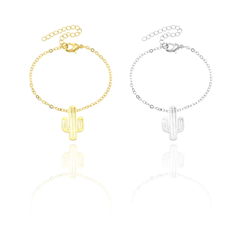 

Fashion Hollow Cactus Bracelet Girl Bracelet Gold Silver Tropical Plant Bracelet Men And Women Couple Metal Jewelry Gift