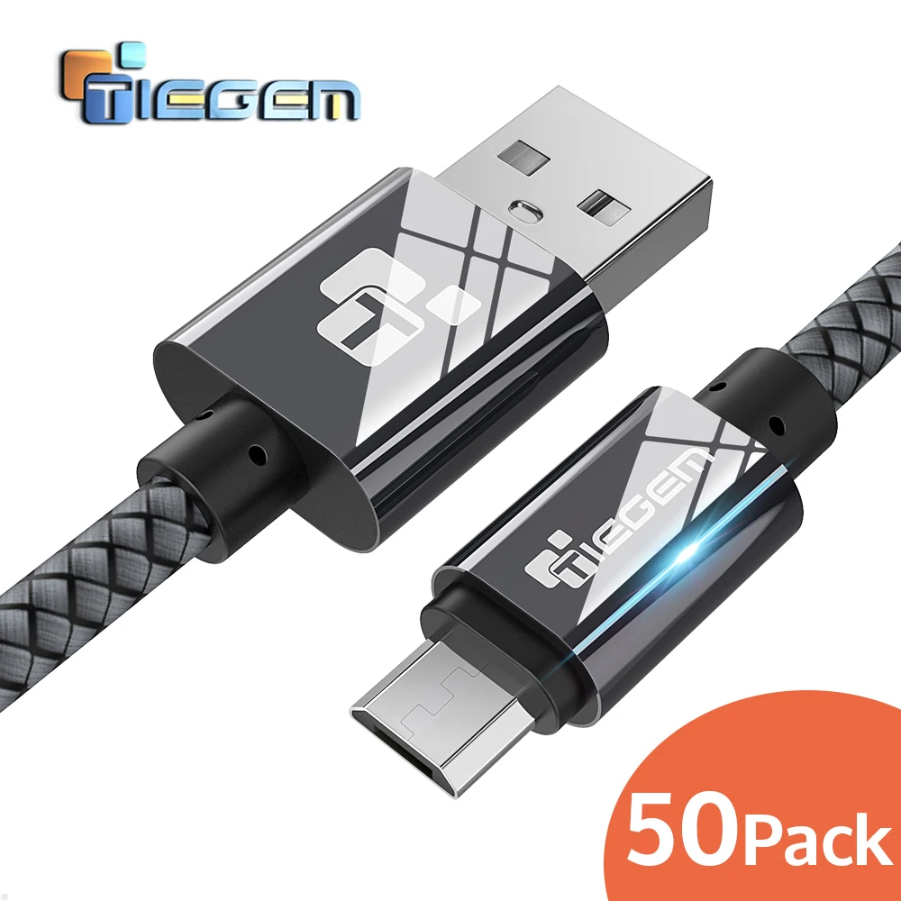 50 Пакет Micro USB кабель TIEGEM 2A быстро Зарядное устройство USB кабель для зарядки мобильного телефона для samsung Xiaomi huawei android кабель