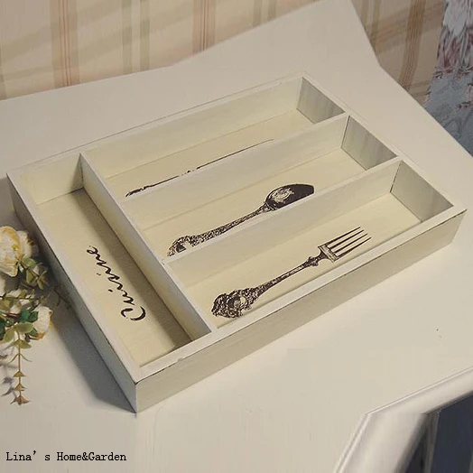 

MDF handmade shabby chic paint 4 dividers Wooden Cutlery Trays