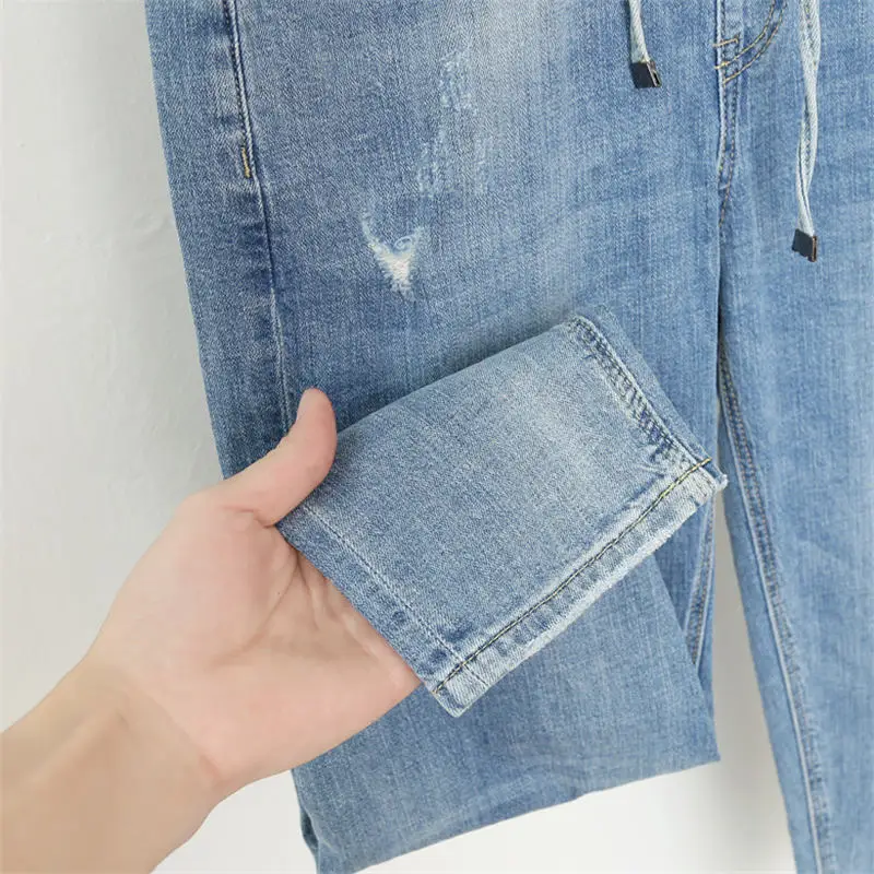 L-5XL Boyfriend Jeans Women With High Waist Harem Pants Plus Size Mom Jeans Streetwear Casual Elastic Vintage Jeans Femme Q1106