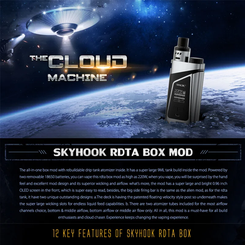 100% Original SMOK Electronic Cigarettes SMOK SKYHOOK RDTA Box Mod Kit Dual Battery Vaporizer 9ml Liquid Atomizer E Cigarettes  (1)