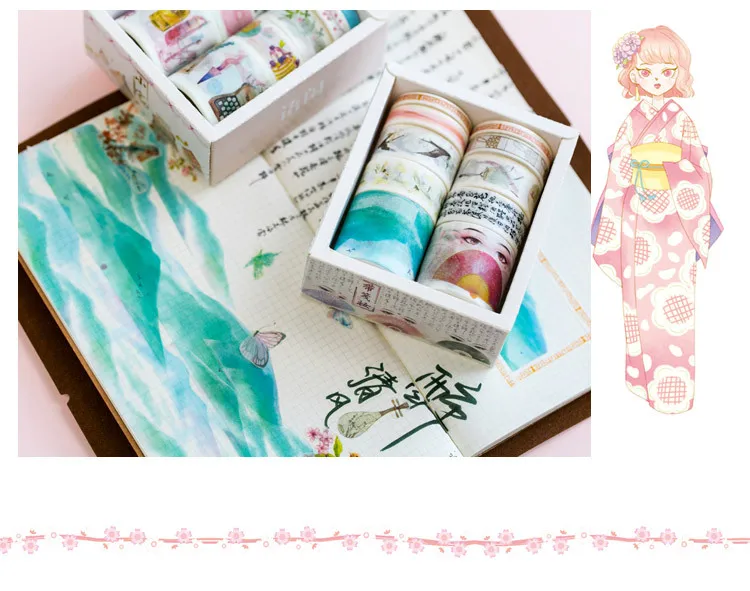 10pcs/lot Ocean Stars Wisteria Floral Cute Paper Masking Washi Tape Set Japanese Stationery Kawaii Scrapbooking Supplies Sticker