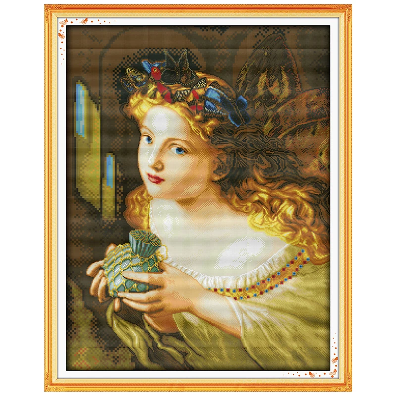

Girl with Golden Hair Counted Cross Stitch 11CT 14CT Cross Stitch Sets Chinese Cross-stitch Kits Embroidery Needlework