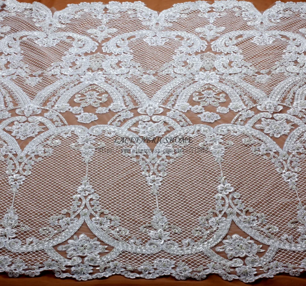 

La Belleza Off white/black fashion style evening/wedding dress handmade beading lace fabirc 51'' width cord beaded fabric