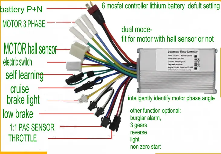 6mosfet BLDC контроллер без сенсора 24v36v48v60v 250w350w зал линейный EBS тормоз/Круиз для электрического велосипеда скутер горный велосипед ATV трехколесный велосипед