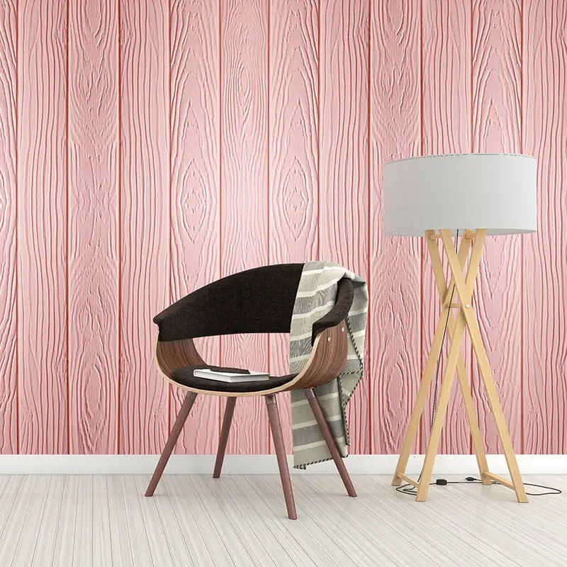 Самоклеющиеся 3D деревянные настенные наклейки декор для гостиной пенопластовое водонепроницаемое покрытие для стен обои для ТВ фона - Цвет: Розовый