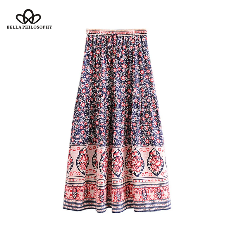 

Boho Chic Summer Vintage Floral Print Pleated Long Skirt 2019 NEW Elastic Waist Lace Up Beach Maxi Skirt Faldas Mujer Wonder
