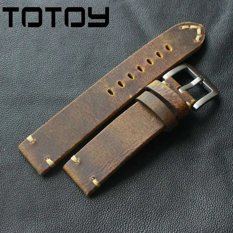 Винтажный кожаный ремешок для часов TOTOY ручная работа из бешеной кожи 19 20 21 22 24 м в