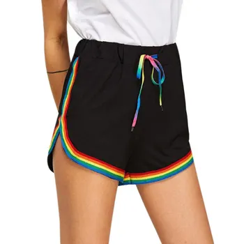 

Rainbow Print Elastic Short High Waist Loose Shorts Casual Stretch Shorts