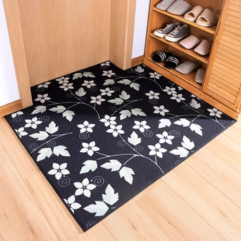 

Leaf Carpet Black Dirt-resistant Non-slip Doormat Bedroom Living Room Modern Style Rectangular Floor Mat
