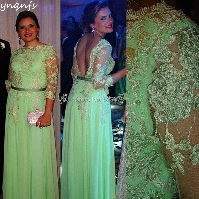 YNQNFS MD185 Elegante Chiffon 3/4 Lange Mouw Low Back Mint Moeder van de Bruid/Bruidegom Jurken Outfits Wedding Party jurk 2019 YNQNFS MD185 Elegante Chiffon 3/4 Lange Mouw Low Back Mint Moeder van de Bruid/Bruidegom Jurken Outfits Wedding Party jurk 2019
