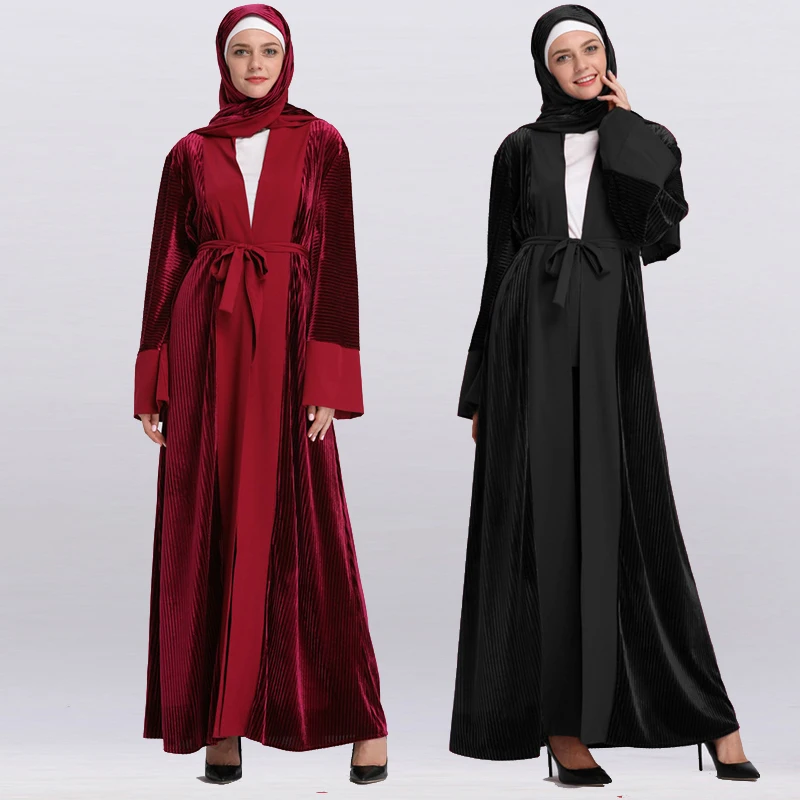 Women Velvet Open Abaya Muslim Long Cardigan Kimono Maxi Dress Kaftan Jilbab New