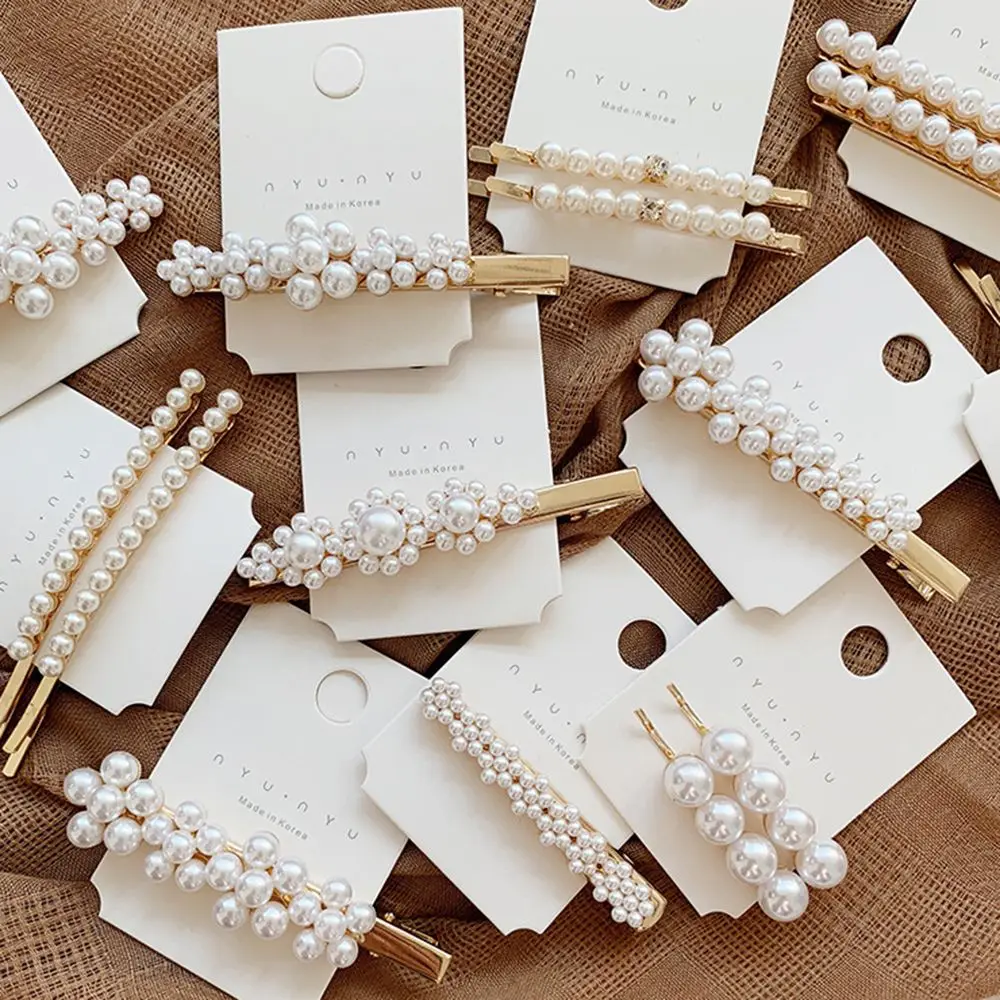 

2019 new hot 1pc Fashion Women Pearl Hair Clip Snap Barrette Stick Hairpin Bobby Hair Styling Accessories Apparel