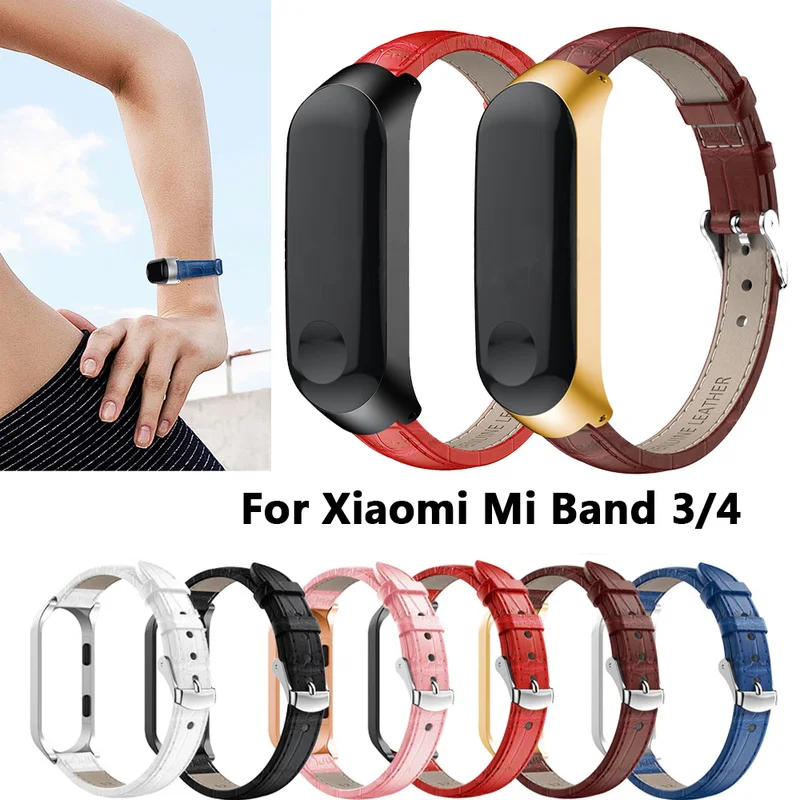 Ремешок из натуральной кожи с крокодиловым узором для Xiaomi Mi Band 3/4 сменный Браслет