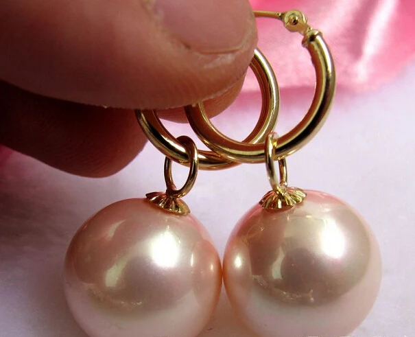 

HOT SELL - > 12843 round pink south sea shell pearl dangle earring gold hook -Top quality free shipping