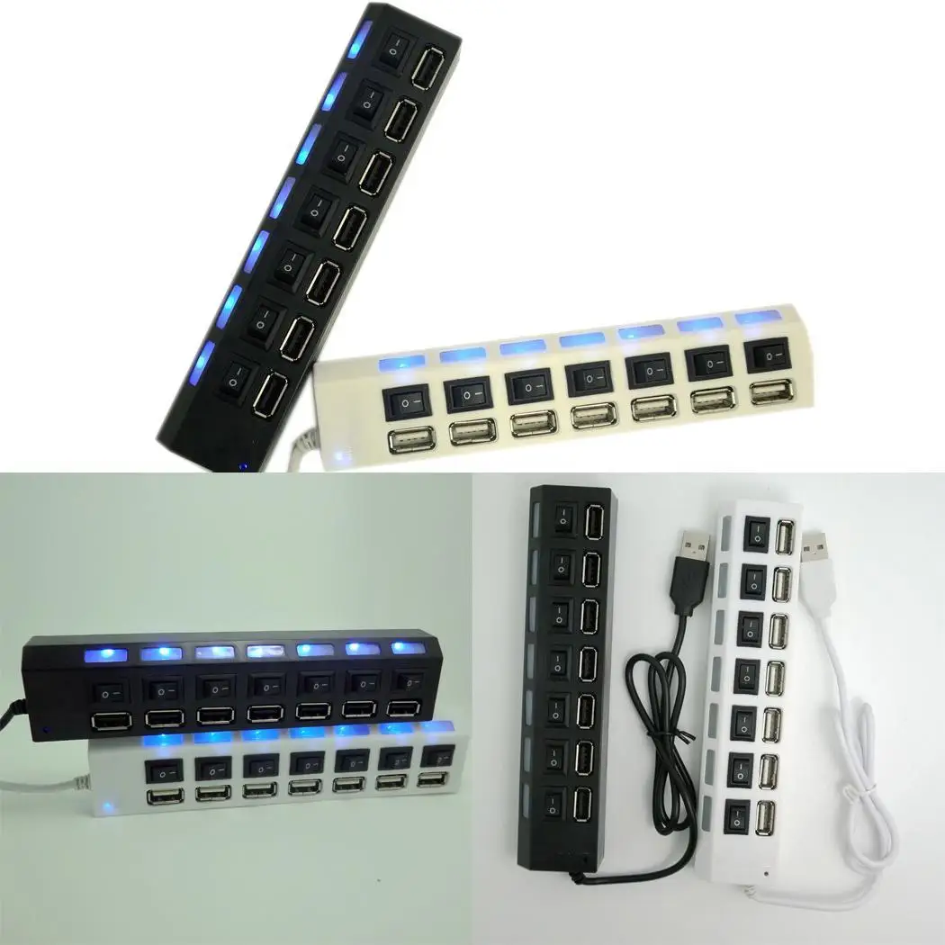 7 usb портов USB 2,0 концентратор с самостоятельным 500mA дома, офисный коммутатор 1,5 Мбит/с/12 Мбит/с/480 Мбит/с черный