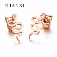 ITIANXI Fashion Rose Gold color Cute Snake Stud Earrings For Women Hot Sale Stainless Steel Female