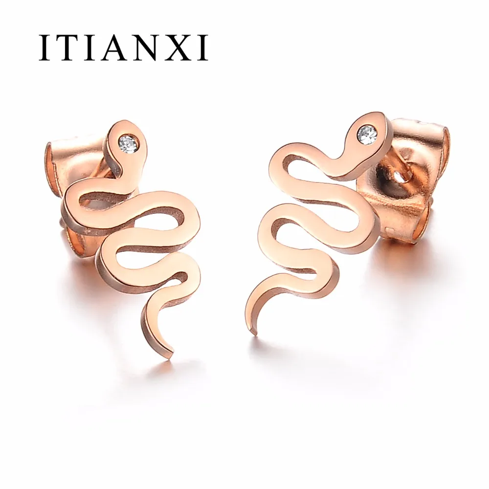 ITIANXI font b Fashion b font Rose Gold color Cute Snake Stud Earrings For Women Hot
