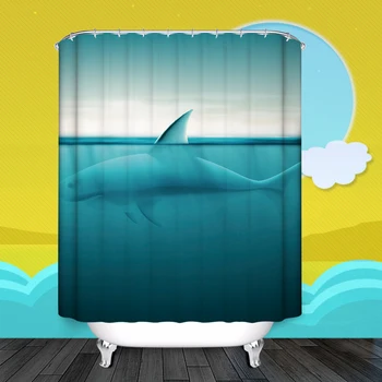 

IBNAO Shark Shower Curtains Animal Style Waterproof Polyester Eco-friendly Fabric Bathroom Curtain