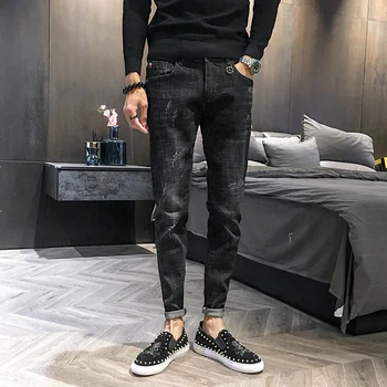 

2019 Autumn New Japanese Men's Retro Street Solid Color Slim Feet Korean Version Of The Tide Wild Jeans