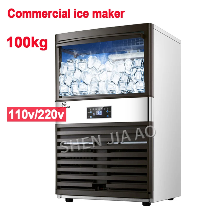 110 В/220 В льда коммерческий молочно-чайный магазин/маленький бар/кафе полностью автоматический большой аппарат для кубиков льда 100 кг/24 ч