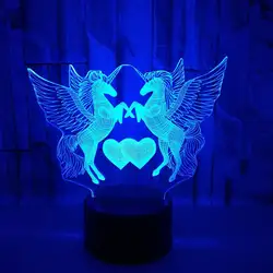 Красивое сердце Единорог Романтический 3D светодиодный настольная лампа 7 цветов изменить Ночник декор для детской праздника девушка