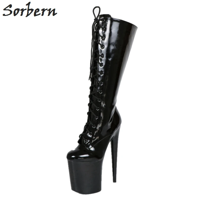 Altas De Con Señoras Sorbern Brillante Zapatos Botas Plataforma La En Las Negro Tamaño Tacón Rodilla Mujer Venta 11 Mujeres Black xqZYfIZv