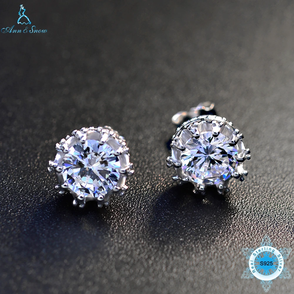 

Ann & Snow 925 Sterling Silver Christmas Gift Beauty Princess Earrings Fine Jewelry Cubic Zircon Stone Crown Shape For Women