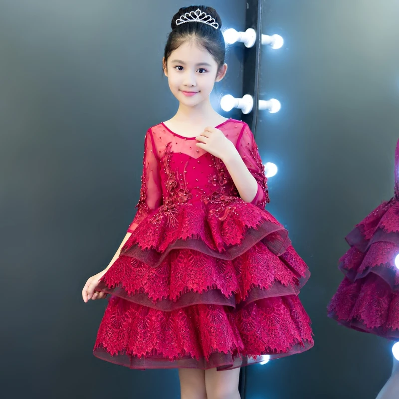 

2018 New Luxury Kids Girl Ball Gown Princess Lace Dress Children Babies Birthday Party Wedding Weekends Party Ball Gown Dress