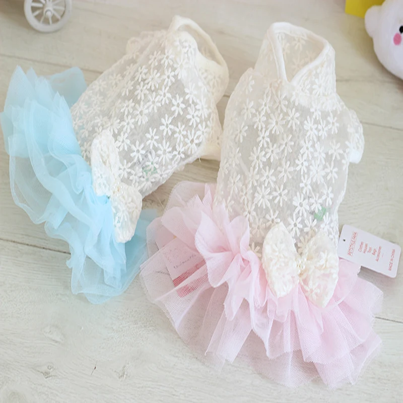 Wedding Party Pet Skirt Colorful Lace Tulle Puppy Dress with Sweet Flower Decoration Tutu Ballet Cat Clothes Cotton Soft Apparel | Дом и сад