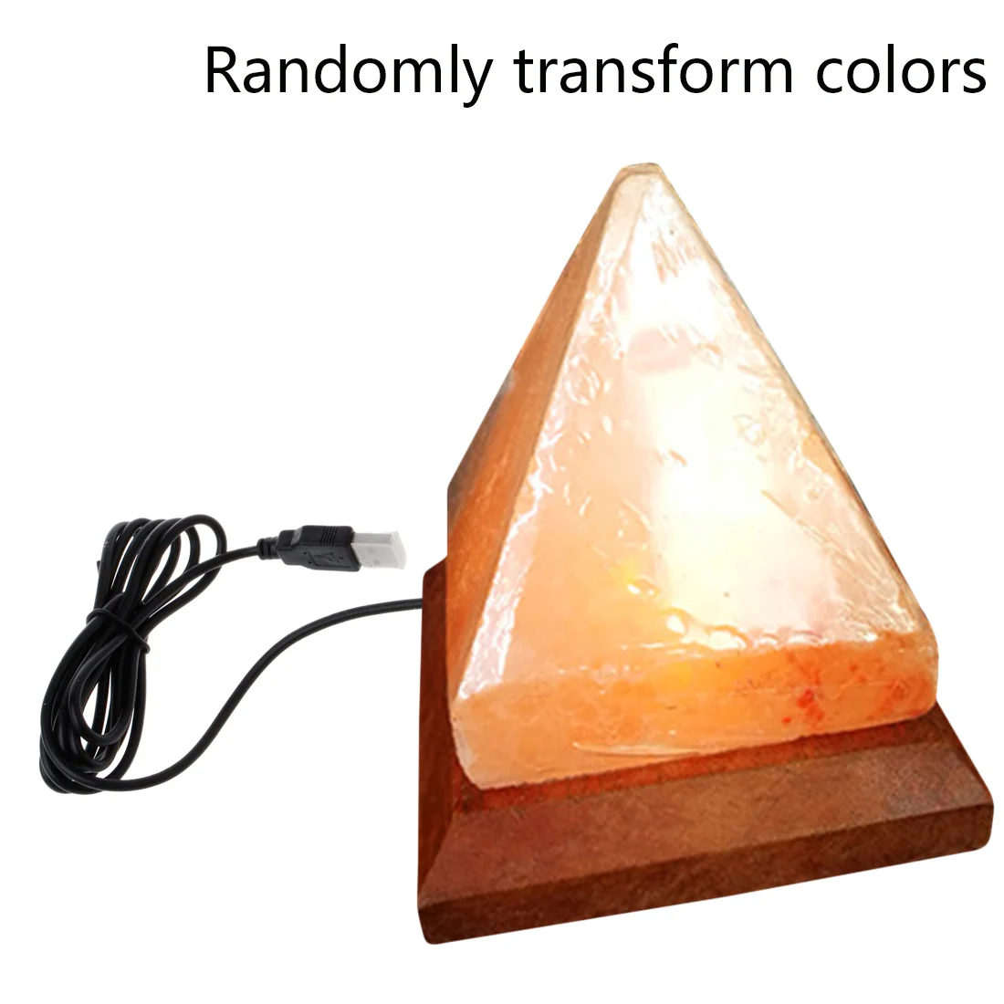 

1pc USB Interface Wooden Base Himalayan Colorful Crystal Rock Lamp Light Triangle Salt Lamp Hand Carved Purifier Night Light