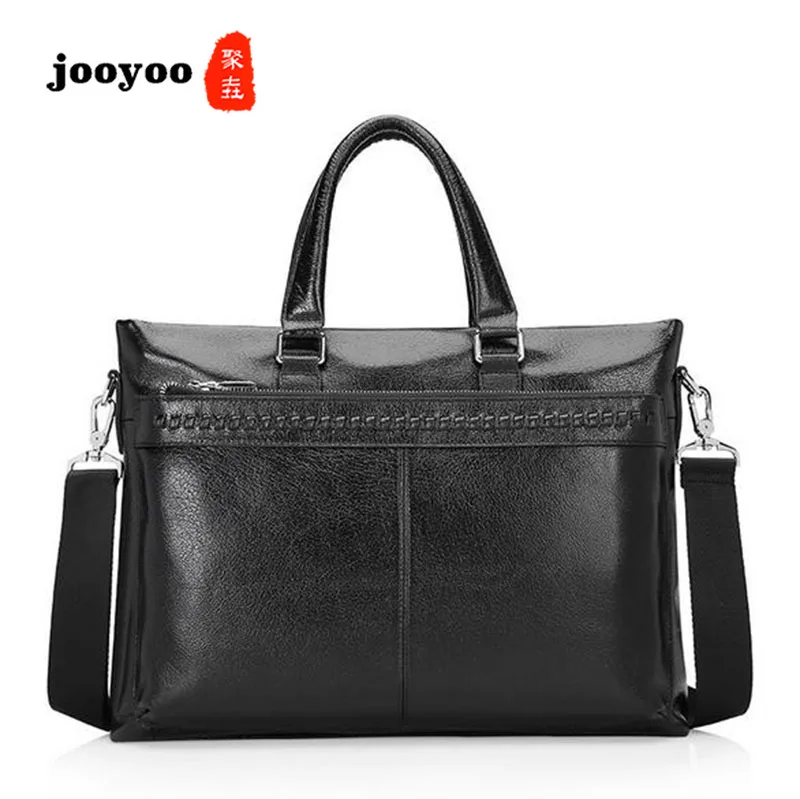 

Large Capacity Men's Genuine Leather Briefcase Multifunctional Wear Resitant Leather Computer Laptop Bag Black Simple Man Bag