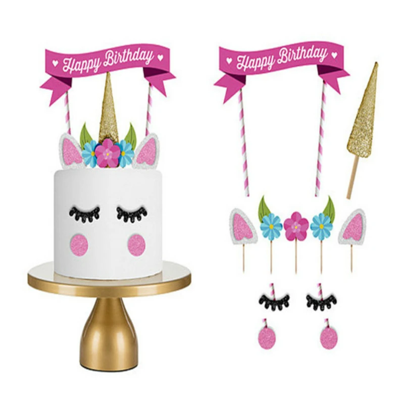 

Gold Pink Unicorn Cake Flag Birthday Party Decoration Cake Decoration Party Supplies Children Kid Boy Bachelorette Wedding Party