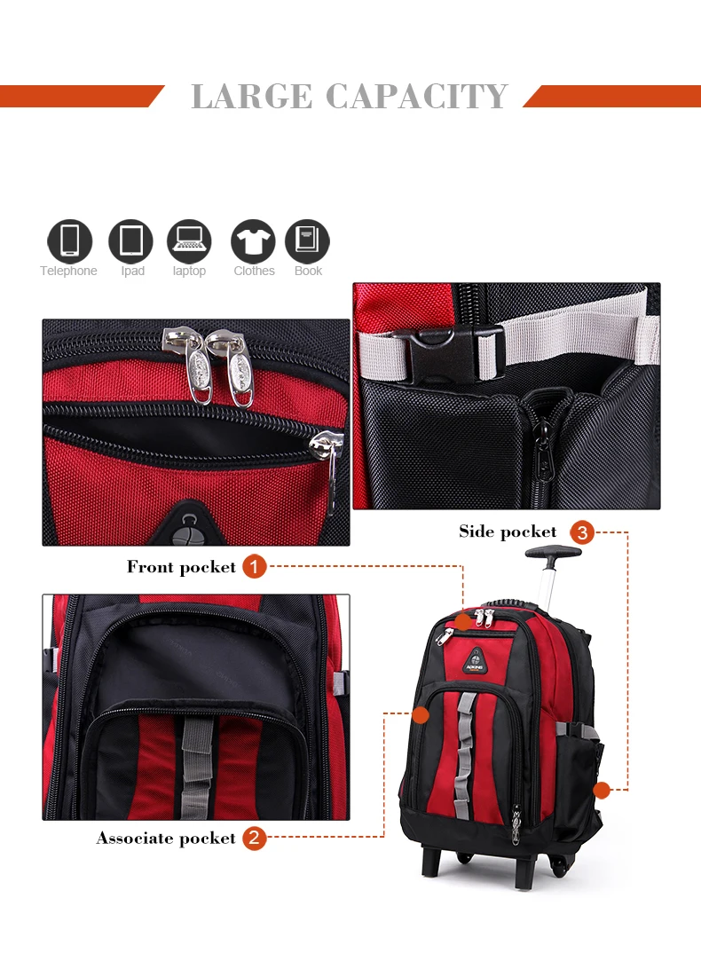 Aoking Мужская тележка рюкзак багажный большая емкость дорожные сумки на колесиках водостойкая простая конструкция переноски рюкзак сумки